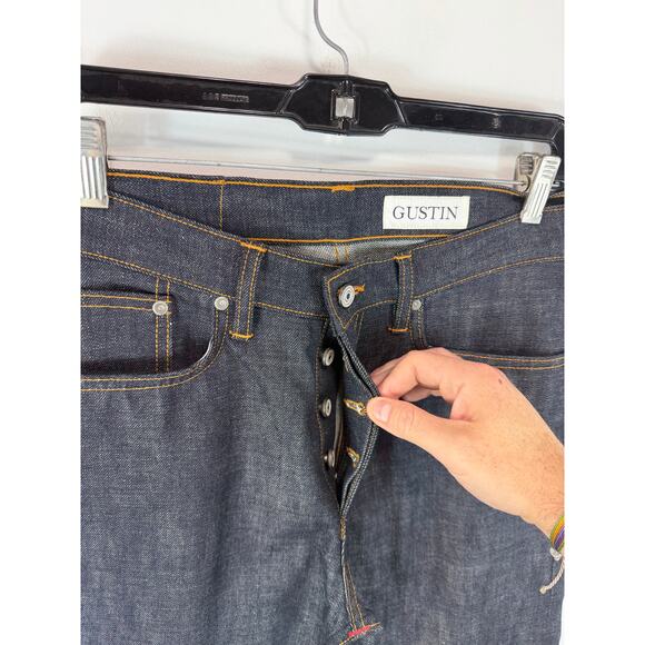 Gustin Selvedge Denim Straight Leg Jeans Dark Wash Fits Size 32 Excellent NWOT - Picture 12 of 16